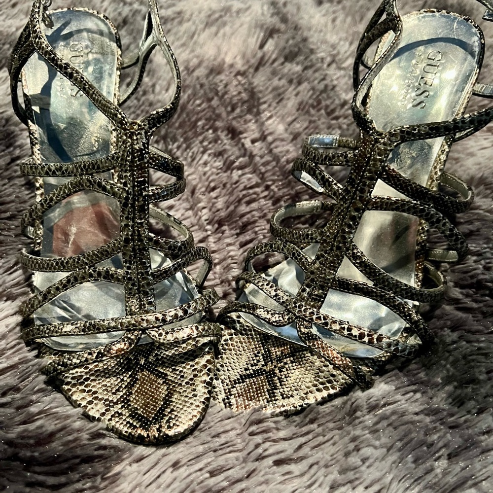 Guess Black and Cream Heels with Strappy Design and High Heel